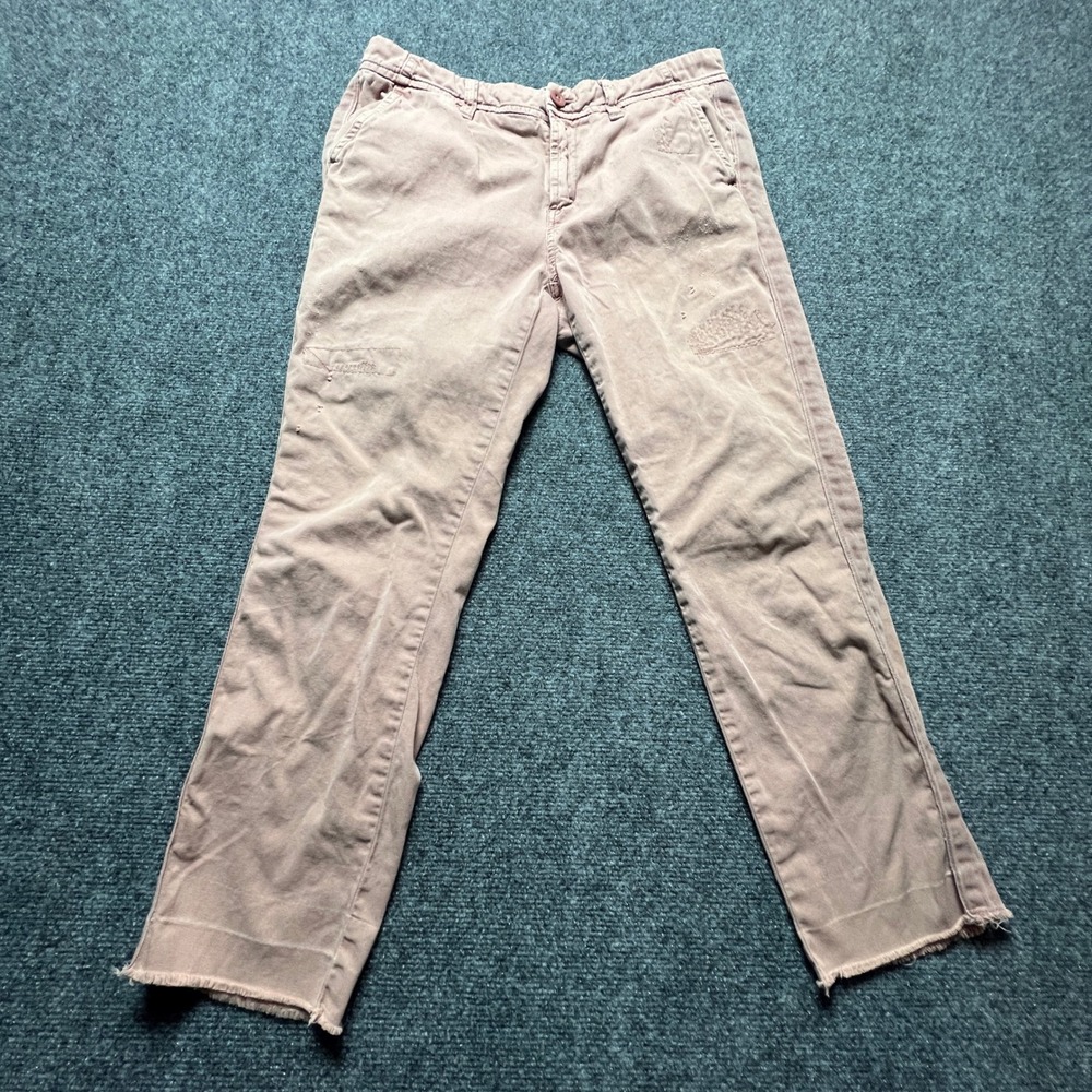 J.Crew Chino Womens 2 Pink Distressed Straight Leg Raw Hem Pants Preppy Summer